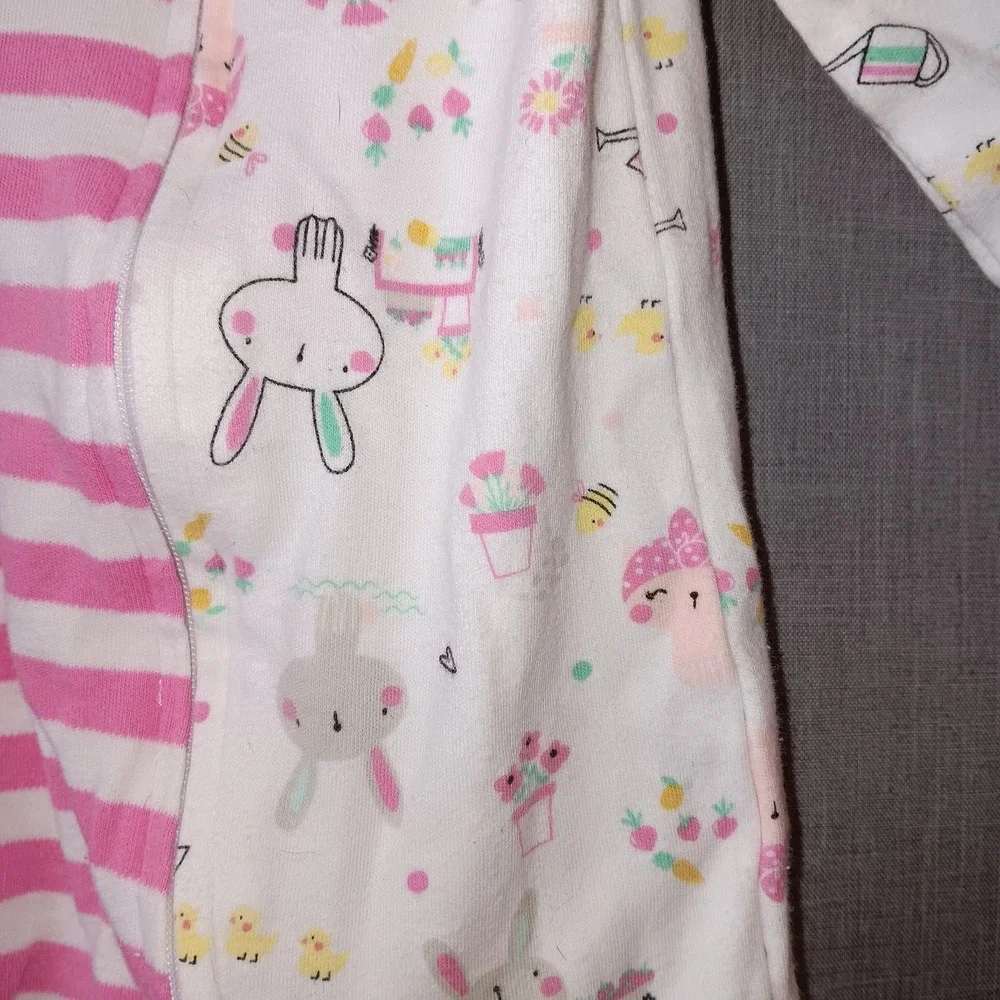 VTG Y2K Baby Romper Infant One Piece Size Newborn Pink White‎ Stripe Bunnies